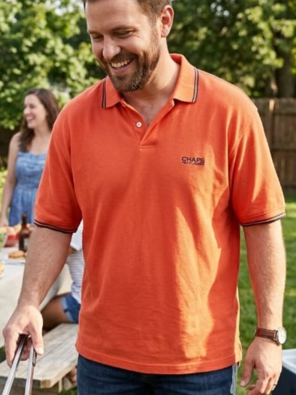 XXL Ralph Lauren Men's Shirt Orange Polo Short Sleeve CRL Chaps Button Golf